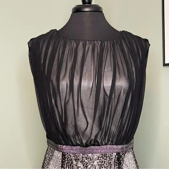 Jax Sheer & Sequin Sheath Dress Black & Silver Size 10 - Picture 2 of 11
